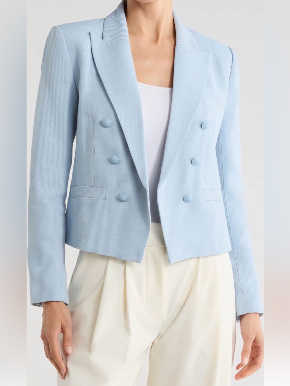 L'AGENCE Brooke Texture Double Breasted Crop Blazer blue fogs pit-pit 17 (mix4)